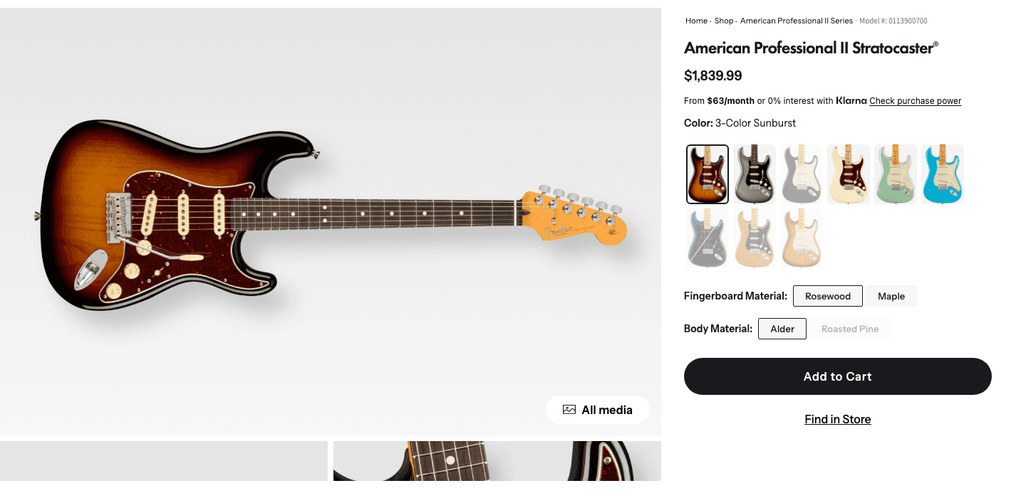 Custom PDP Media Gallery Across Fender and Sub-Brands preview