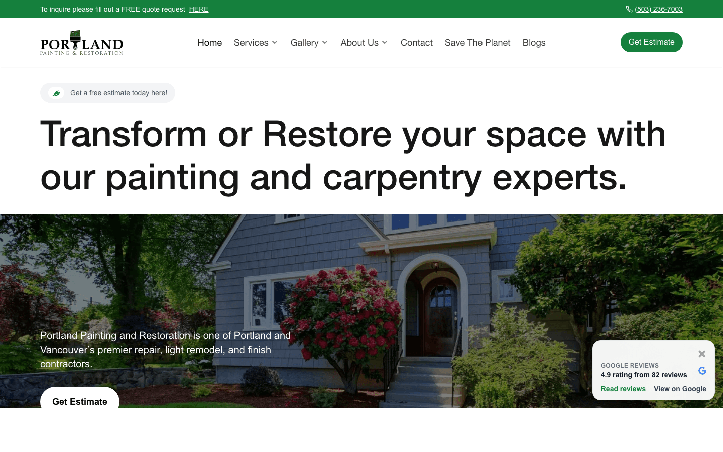 Portland Painting and Restoration WordPress to Next.js migration with Asana estimate flow preview