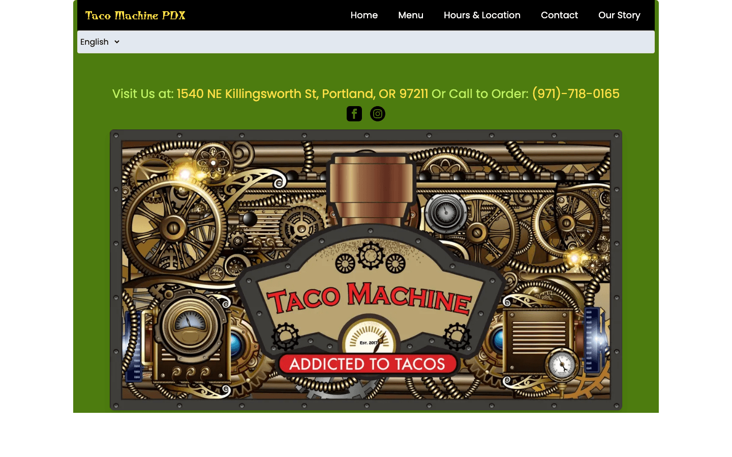 Taco Machine PDX website screenshot